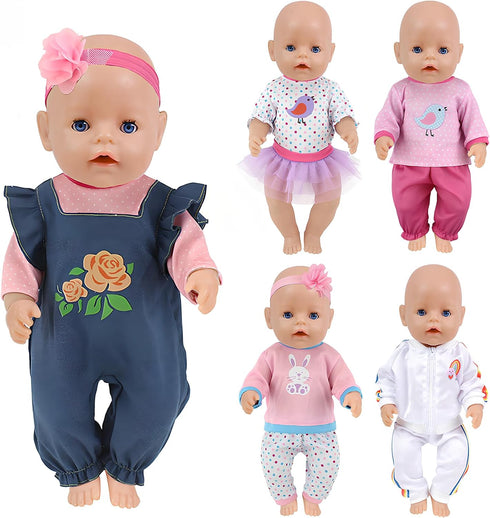 NUOXIXI 14-18 Inch Baby Doll Clothes 5 Sets Accessories Dress with Hats Socks