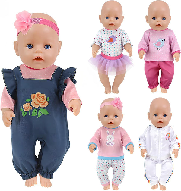 NUOXIXI 14-18 Inch Baby Doll Clothes 5 Sets Accessories Dress with Hats Socks