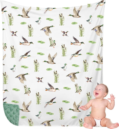 HunnmingRe Mallard Duck Baby Blanket for Boys Girls Double Layer Minky with Dotted