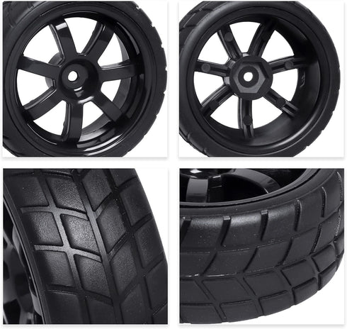 Hobbypark 4Pcs 26mm 1/10 RC Touring Car Tires & 12mm Hex Hub Wheel Rims with Foam Inserts