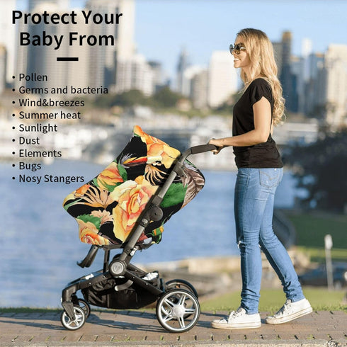 Schgap Wildflower Yellow Baby Car Seat Covers Canopy, Nursing Cover Breastfeeding Baby Carrier Covers Carseat Canopy