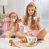 OMYbaby Set 19pcs Playset Playset 3Y+ Wooden Tea for Little Girls, Party With Teapot, Cups, Dessert Stand, Macaroons