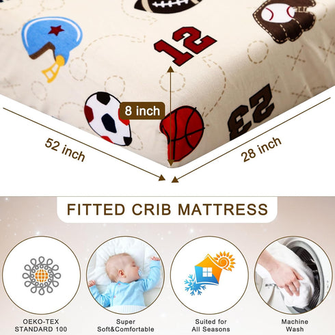 Wowelife Baby Crib Bedding Set for Boys and Girls, 3-Piece Sports Baby Bedding Set, Breathable & Soft
