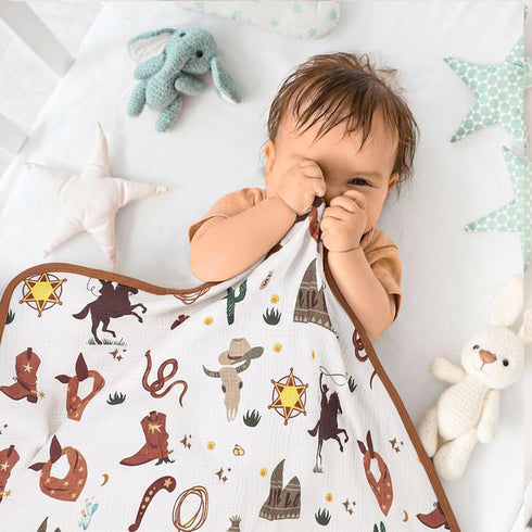 100% 40 36 Inch Breling Western Cowboy Muslin Baby Blankets for Girls Boys, Cotton Crib Blanket for Infant Toddler, x