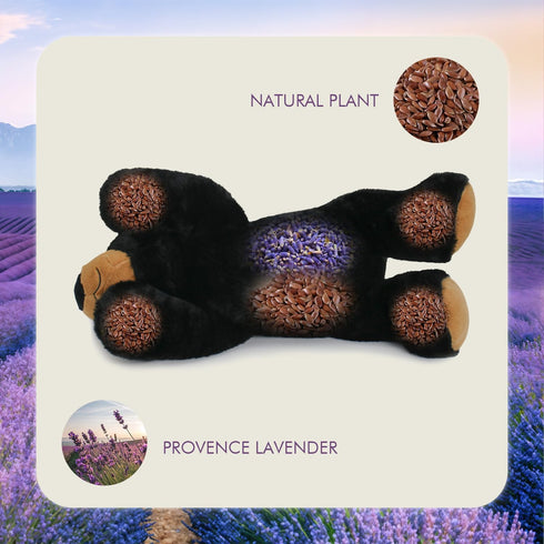 OSOCU Microwavable Weighted Stuffed Animal - Black Bear Heating Pad with Lavender & Tourmaline - Soothing Heatable Toy