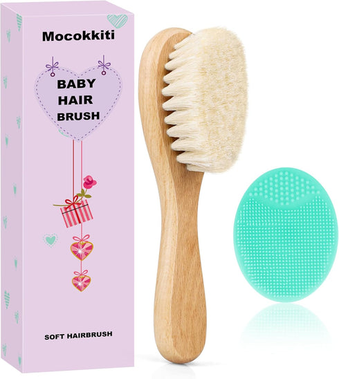 Mocokkiti Baby Hair Brush, Goat Bristles Brush and Baby Cradle Cap Brush Set