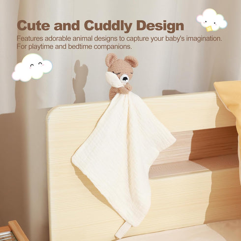 Baby & Infant Essentials - Educational Rattle Toy, Plush Teddy Bear Comforter, Handmade Crochet Animal Soft Toys
