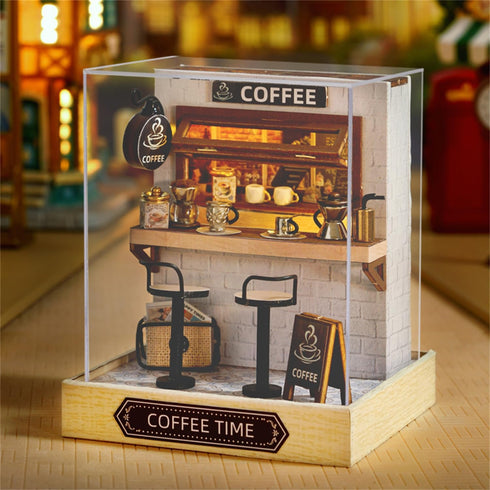 Flever Dollhouse Miniature DIY House Kit, Creative Room with Furniture for Romantic Valentine's Gift (Coffee Time)