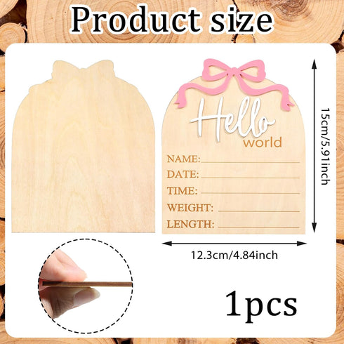 Piriuuo 5.9in 3D Hello World Newborn Sign, Welcome Baby Sign- Pink Bow Birth Announcement Sign for Hospital Hello World