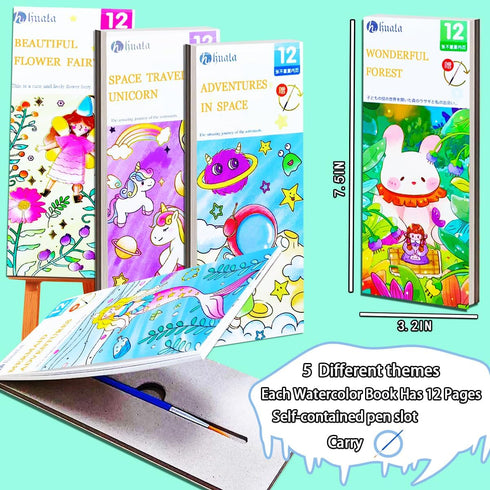 5Pack Sets 4-8, JUNQIU Water Color Paint for Kids, Paint With Water Books for Kids Ages Pocket Watercolor Painting