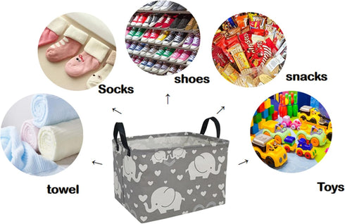 Rectangle Kids Gift Storage Basket - Organizer Box for Clothes, Laundry Hamper, Toys, Nursery Basket with Handles