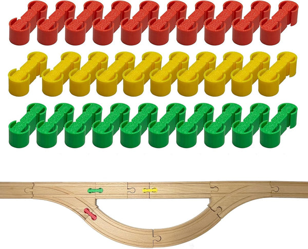 Wooden Train Track Accessories, 30 Pcs Colorful Dog Bone Track Connectors, Compatible