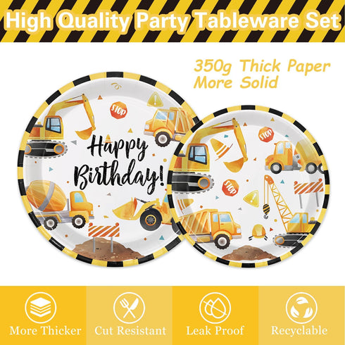 24 Oigco Construction Birthday Party Supplies Construction Theme Decorations Includes Plates, Cups, Napkins, Cutlery