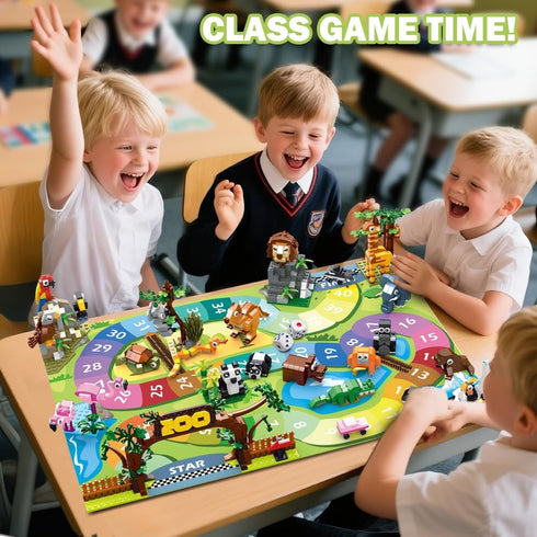 23 Set 2-in-1 2 4 6+ HOGOKIDS Animals Valentines Party Favors for Kids Building - Zoo Scene Board Game with Play Mat
