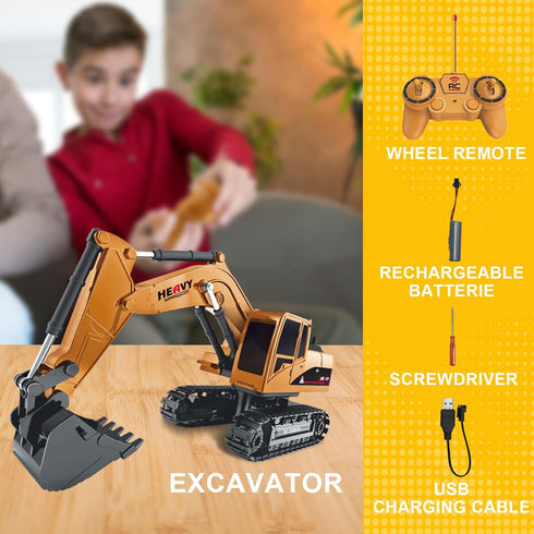 Construction Excavator Toy - Remote Control Hydraulic Digger Truck for Kids 6-9 Years Old