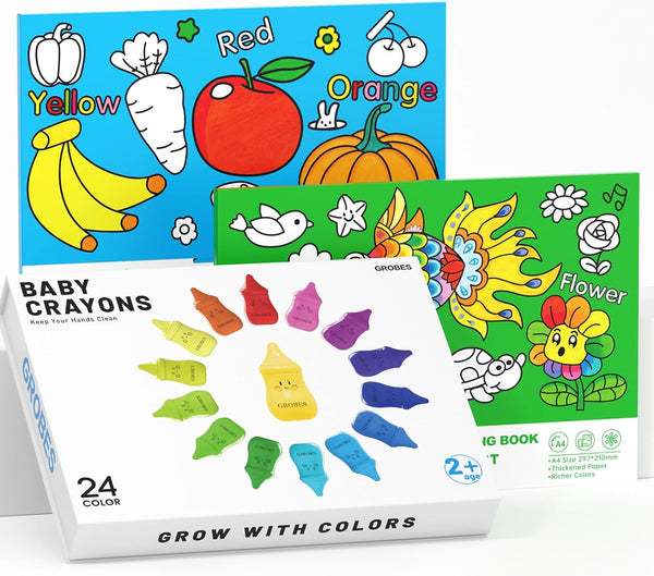 YSNYSN 3-in-1 Crayons Themed Set,24 Colors Baby Crayons for Toddlers 1-3, with 2