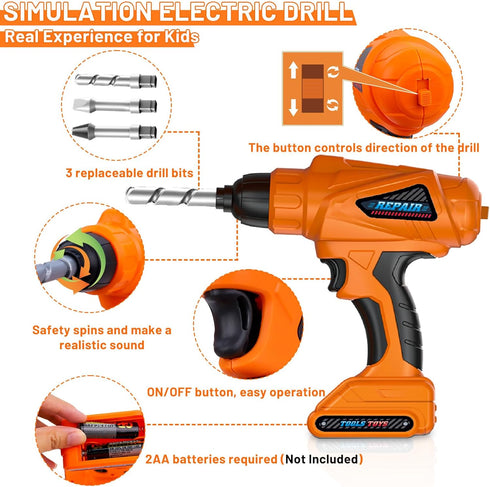 Set,MAGIC4U 50PCS Set 12 3-8 Kids Tool Toddler Tool with Electronic Toy Drill,Tape Measure Tool Equipements,Pretend
