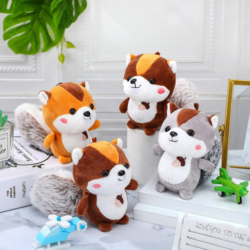 Sosation 6 Pcs Squirrel Stuffed Animal Plush - 4.7 Inch Cute Squirrel Toy Keychain for DIY Birthday Party