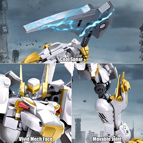 Set Playset, 679 14+ HIGH GODO Mech Robot Building Blocks for Adults, Flexible Cool White Tiger Warrior Model Kit