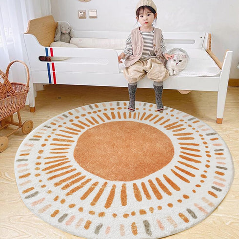 Poowe 47.2") Cute Point Rings Kids Play Mat Baby Nursery Rug Round Educational Alphabet Soft Area Rug Non Slip