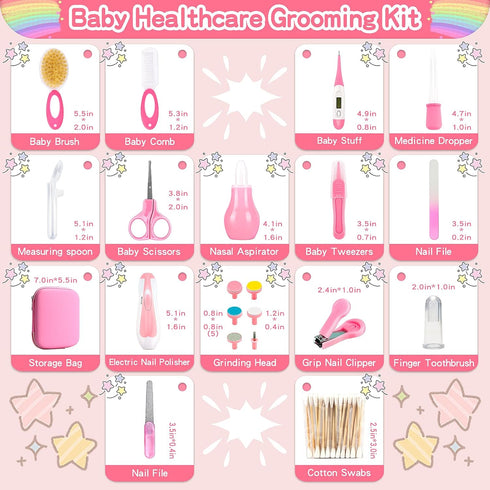 Trimmer, (27 Set Infant Grooming Essentials: Electric Safety Nail Nasal Aspirator, Hair Brush, Comb, Nail Clipper Piece