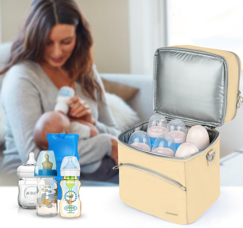 Jaffzora Pack, 6 9 Breastmilk Cooler Bag with Ice Insulated Baby Bottle Tote Bags Fits Bottles Up to Ounce, Double