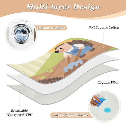 siphylline 52" 34" Cartoon Farmer Hedgehogs Green Extra Large Resuable Diaper Mats Waterproof Washable Potty Training