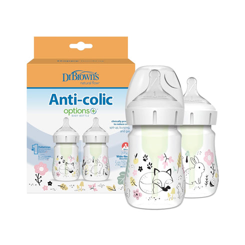 Dr. Brown's Anti-Colic Options+ Wide-Neck Baby Bottle Designer Edition Bottles, Woodland Decos,