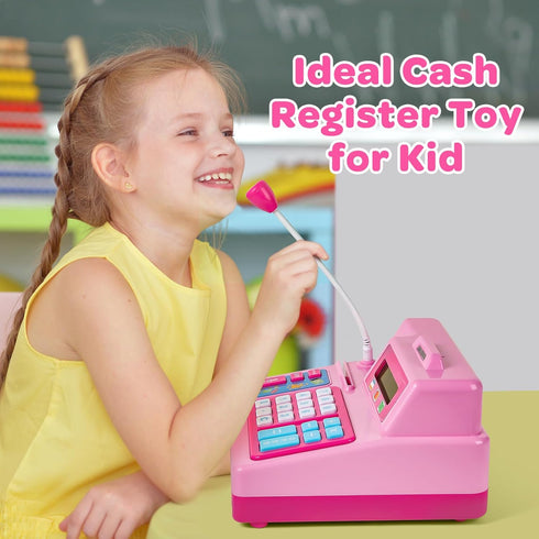 103 3, 4, 5, 6 7 8+ BAODLON Calculator Cash Register - Pcs Pink Toy Cash Register, Microphone, Credit Card and Banking