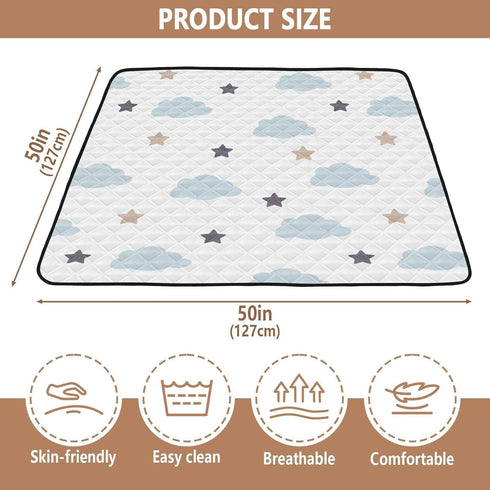 KICPOAY 50 50 Baby Play Mat Blue Clouds Stars White Doodle x Playpen Mats for Floor Play Gym Crawling Mat Non-Slip