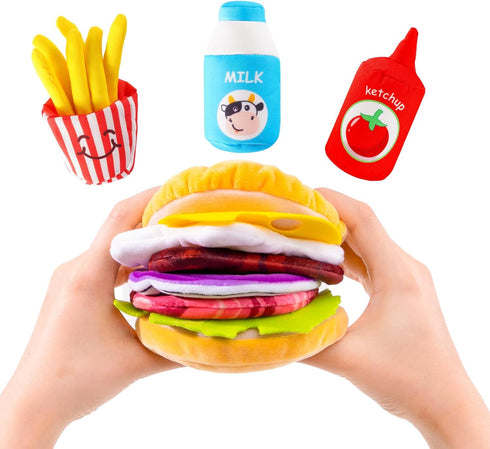 Jollybaby Soft Plush Burger Toy for Baby 0-6-12-18 Months: Stuffed Hamburger Pretend
