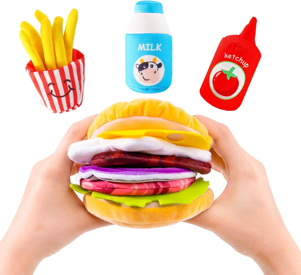 Jollybaby Soft Plush Burger Toy for Baby 0-6-12-18 Months: Stuffed Hamburger Pretend