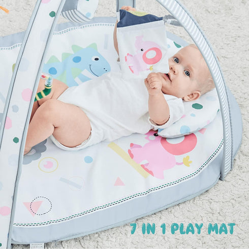 ZILLYBEE 2 7 1 Baby Play Mat, ibabejoy Stage-Based Play Gym with Machine Washable Mat Covers for Newborn to Toddler