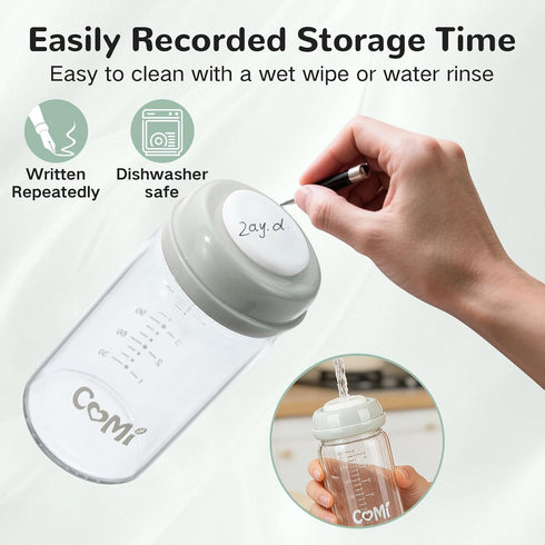 Free,2PCS (6oz,2 COMI Natural Glass Baby Bottle,Breastmilk Storage Bottle for Fridge,Wide Neck Breast Milk Container
