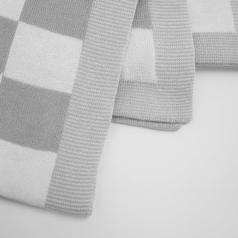 Cozy Gray-30x30 Cotton Knitted Checkered Baby Blanket for Boys and Girl Soft Lightweight Receiving Blanket for Nursery