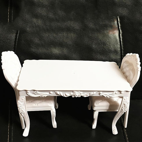seteu Miniature 1:6 Scale White Victorian Dining Table and Chair Set, Dollhouse Furniture,