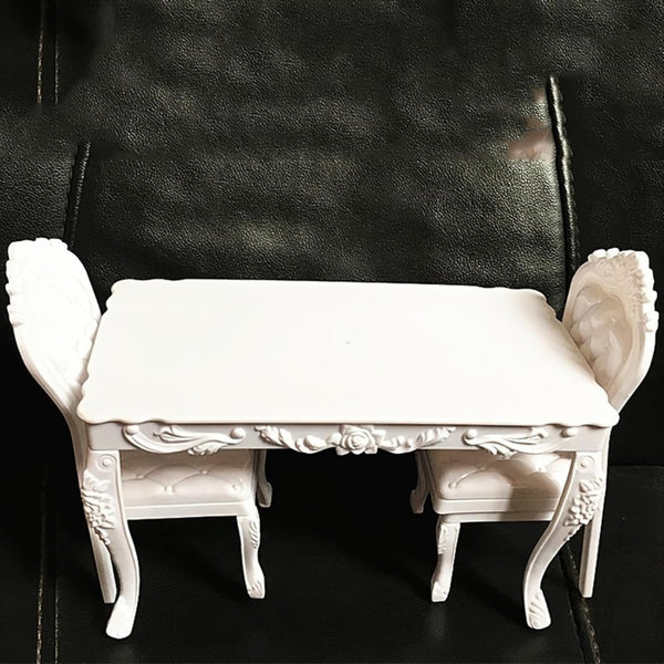 seteu Miniature 1:6 Scale White Victorian Dining Table and Chair Set, Dollhouse Furniture,