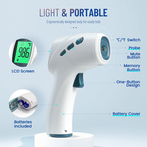 Touchless Thermometer for Adults, Digital Infrared Thermometer Gun with Fever Alarm, Fast Accurate Results (Gray)