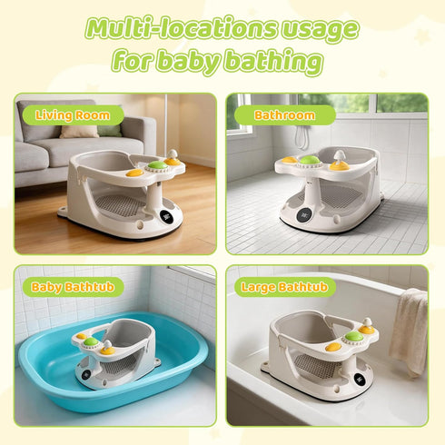 Cetuai 8-18 Baby Bath Seat for Months, Non-Slip Toddler Bath Chair with Suction Cups & Temperature Display, Ergonomic