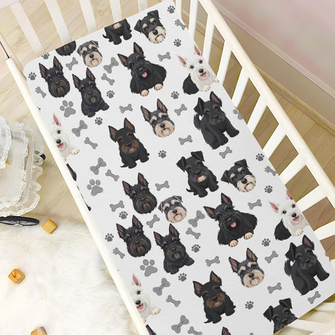 Pigsaly 27x39 Inch Crib Sheets Black White Puppy Schnauzer Dogs Baby Sheet for Standard Crib Mattress Boys Girls