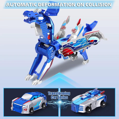 TEZKIM Collision Transforming Dinosaur Car Toy, Magnetic Dinosaur Transformer Car for Boys & Girls Party Favors
