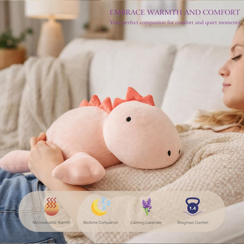 OSOCU 1.4 Lb 16" Microwavable Heating Pad Pink Stegosaurus Plush - Weighted Stuffed Animal Toy with Tourmaline Beads