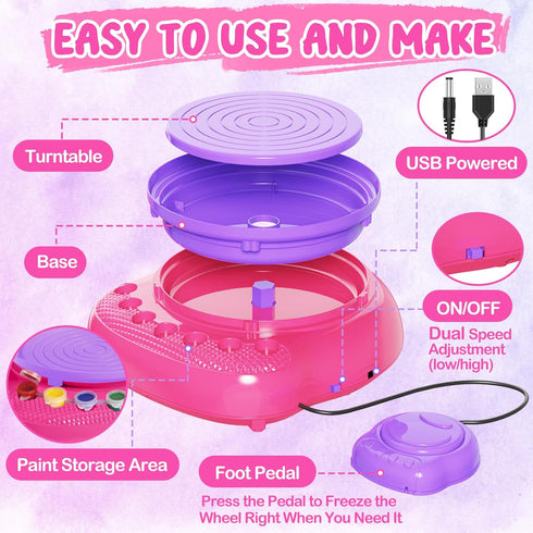8-12, 8-12, 8 9 10 11 12 Pottery Wheel for Kids, Arts and Crafts for Kids Ages Crafts for Girls Complete DIY Clay Wheel