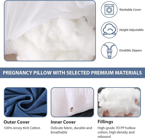 BATTOP Pregnancy Pillows for Sleeping,Body Maternity Pillow with Cooling Washable Cover,Support