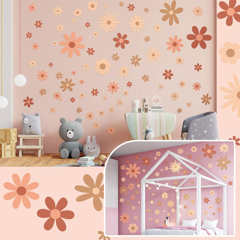 90 Kisston Pcs Daisy Wall Decal Alphabet Vinyl Wall Decals Boho Decal Daisy Stickers Boho Groovy Floral Stickers
