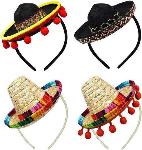 4 Pieces Mini Mexican Sombrero Hats, Straw Sombreros for Fiesta Carnival Mexican Theme Party Decorations