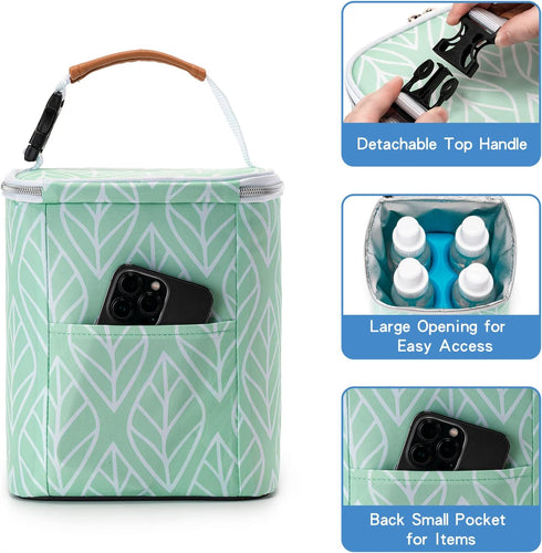 Pack 4 9 Breast Milk Cooler Bag with Ice Fits Baby Bottles Up to Ounce, Baby Bottle Bag for Nursing Mom Daycare-Green