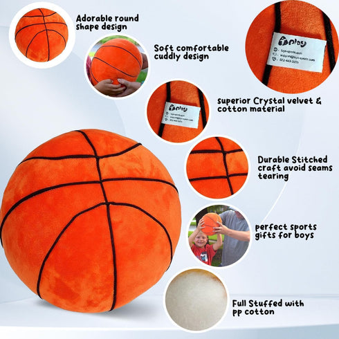 T play Basketball Plush Pillow, Soft Stuffed Throw Toy for Boys, Room Decor for Ages 1-3