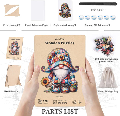 Wooden Jigsaw Puzzles, Gnome Wooden Puzzles for Adults, Unique Shape Medium 10.3"x11.8" with Exquisite Box