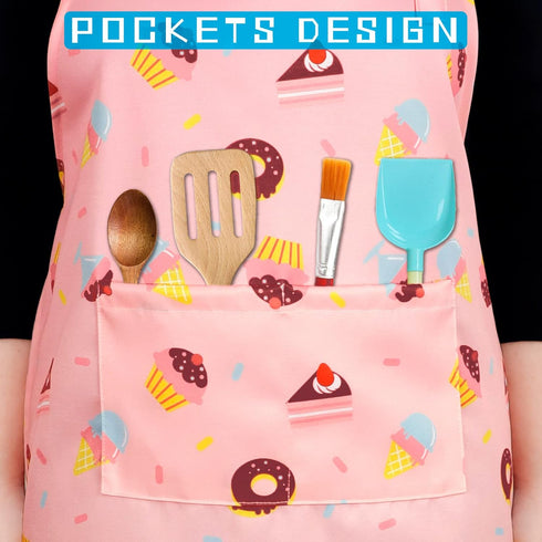 Kids Aprons for Girls, Toddler Aprons with Pockets for Cooking, Baking, Crafting, Adjustable for Art and Gardening